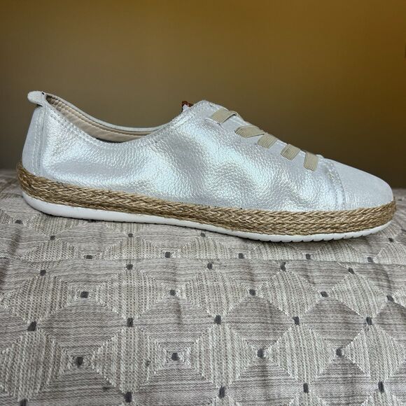 Spring Step Eloya Metallic Silver Leather Espadrille Sneaker EU 40 US 8.5 - 9 - Picture 3 of 13